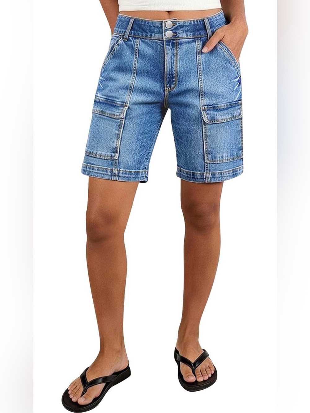 Flamingals Straight Leg Mid Rise Washed Flap Pocket Dual Shorts M PS7-21